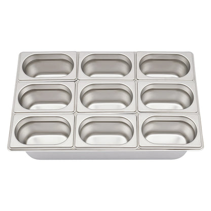 9-Compartment Stainless Steel Chilled Serving Station with Flip Top Lid