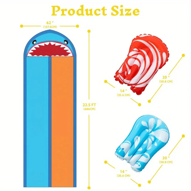22.5-Ft Double-Lane Backyard Water Slide with 2 Inflatable Slide Boards & Sprinklers