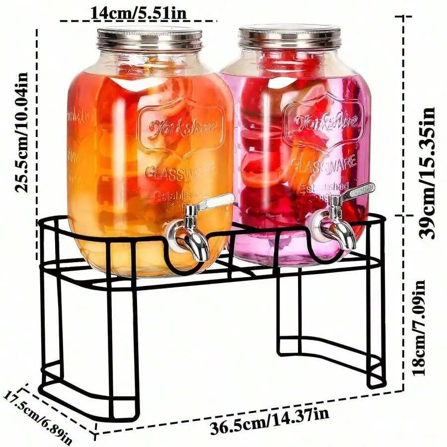 2-Pack 1-Gallon Glass Beverage Dispensers with Stands & Stainless Steel Spigots