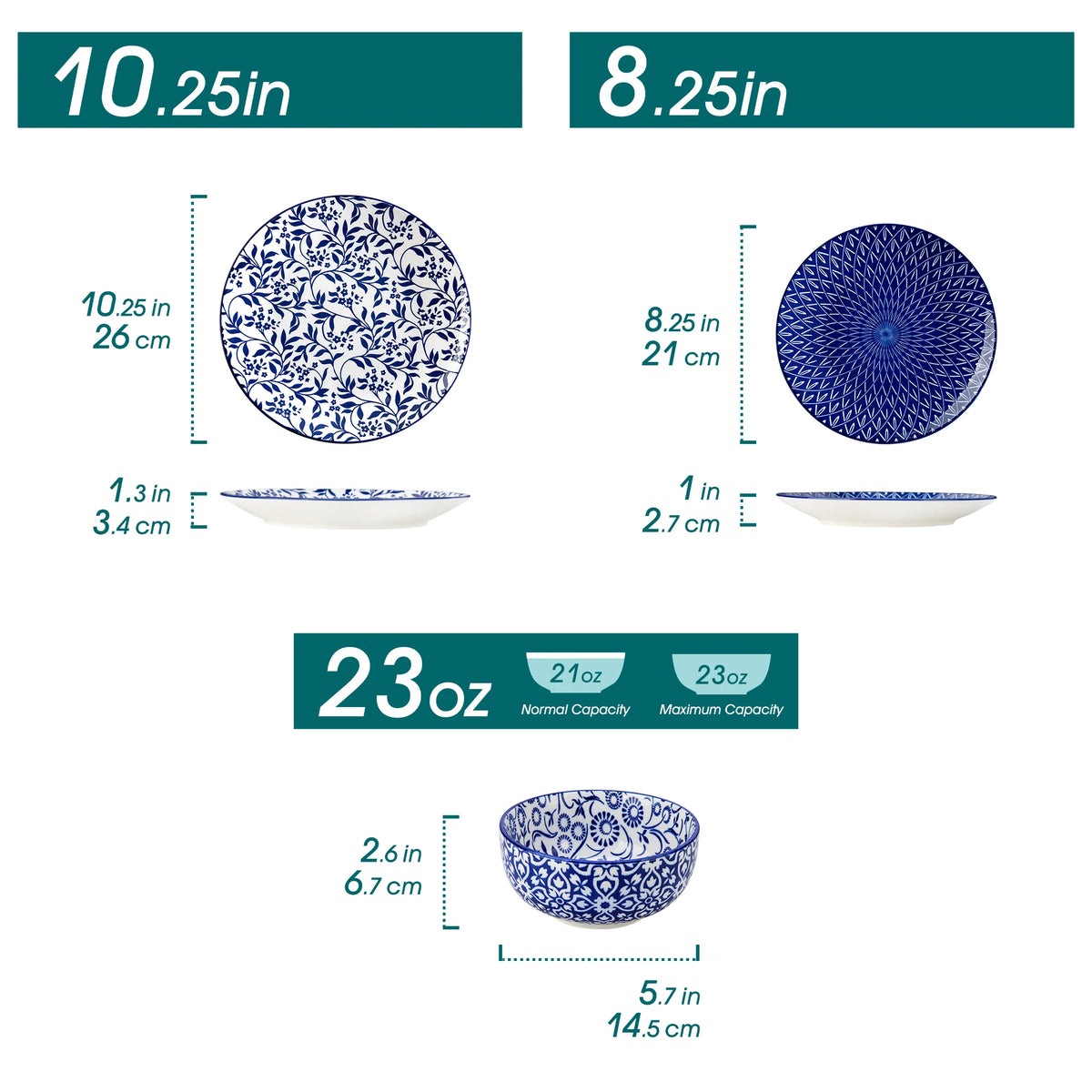 Vancasso Blue & White Porcelain Dinnerware Set – 12, 24 or 36 Piece