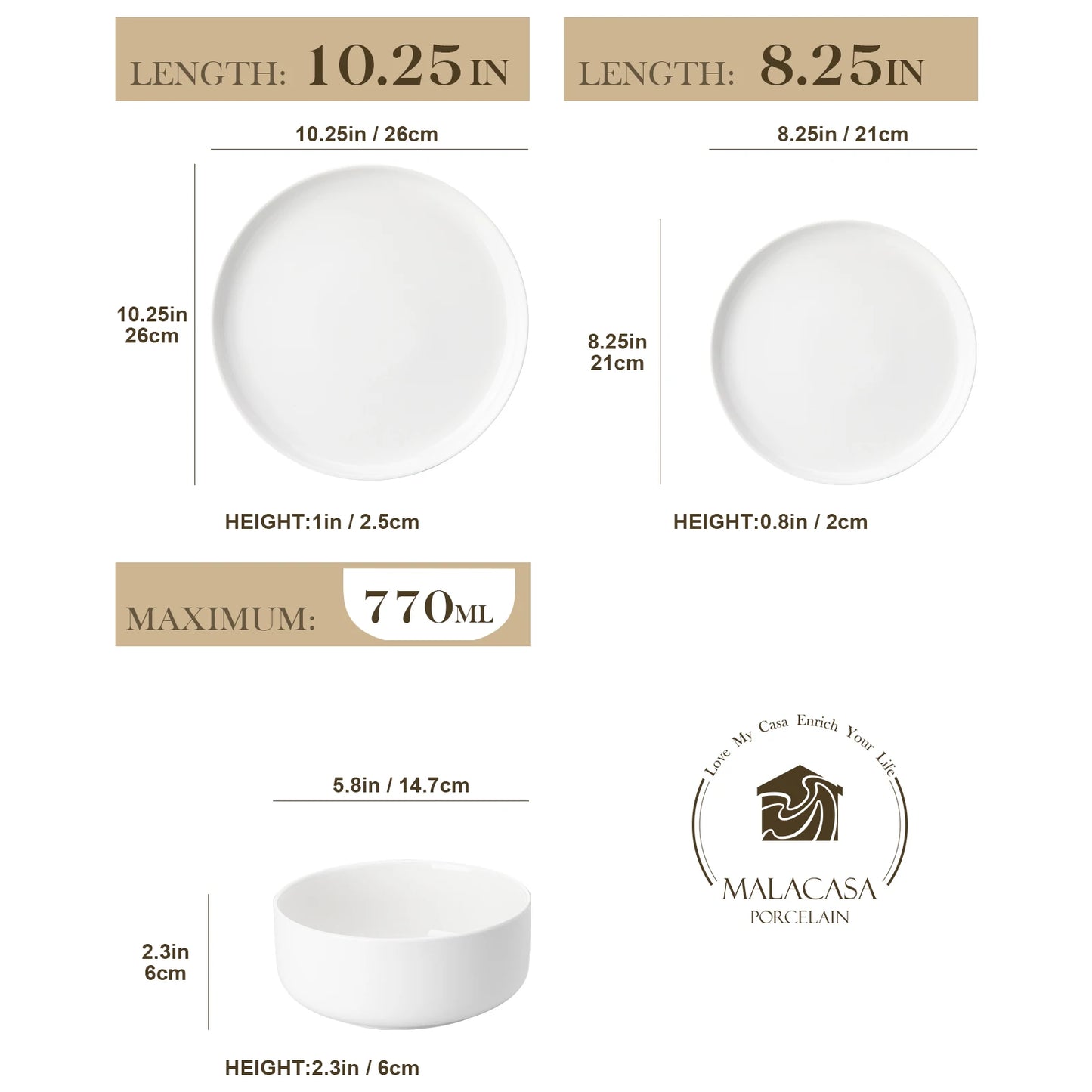 MALACASA Marbled & Classic Porcelain Dinnerware Set – 18 or 36 Piece, Service for 6 or 12