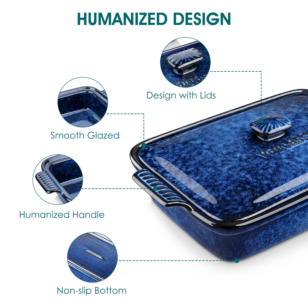 Vancasso Starry Blue Covered Casserole Baking Dish – 1.9 or 3.8 Qt