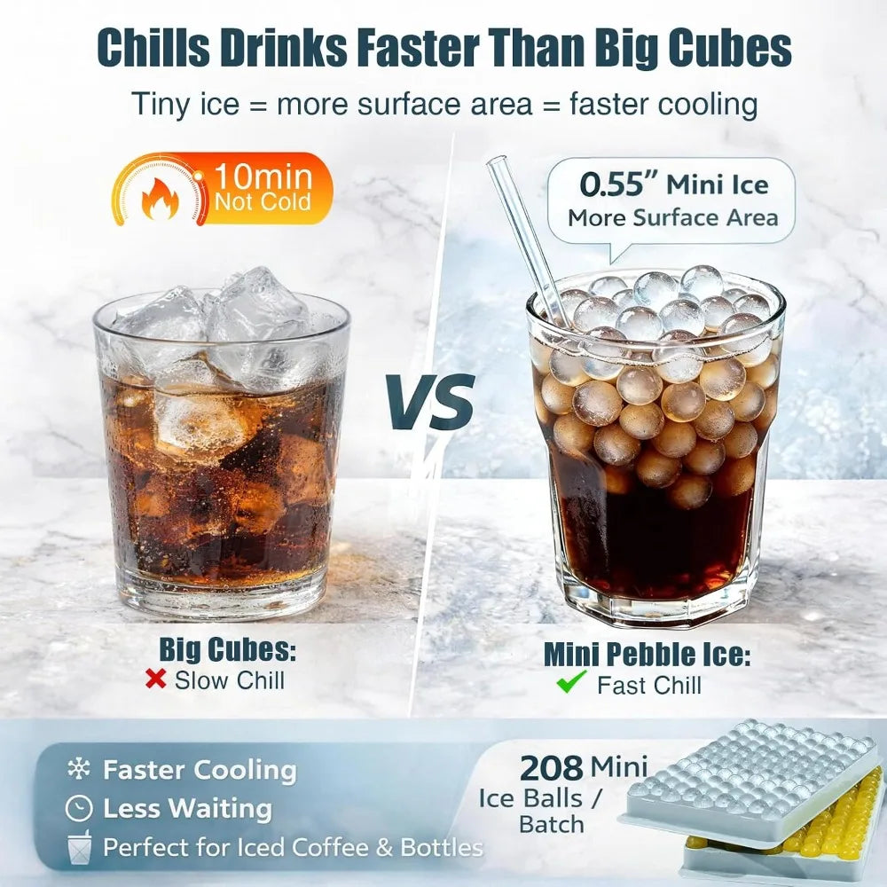 2-Pack Mini Pebble Ice Trays with Storage Bin & Scoop