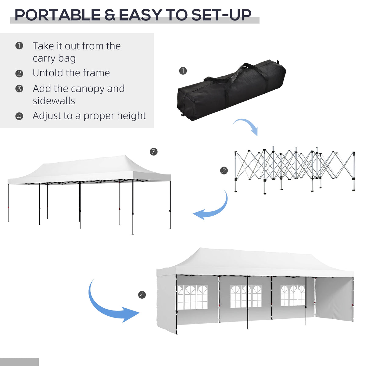 9.5 × 28FT Extra-Large Pop-Up Canopy Tent with Sidewalls, Windows & Adjustable Height