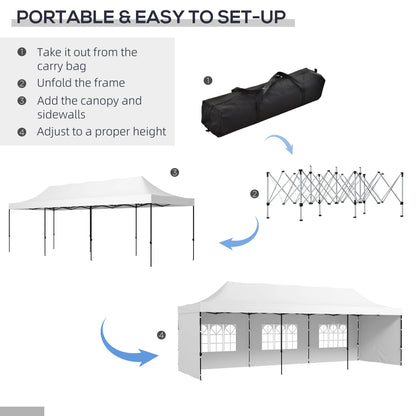 9.5 × 28FT Extra-Large Pop-Up Canopy Tent with Sidewalls, Windows & Adjustable Height