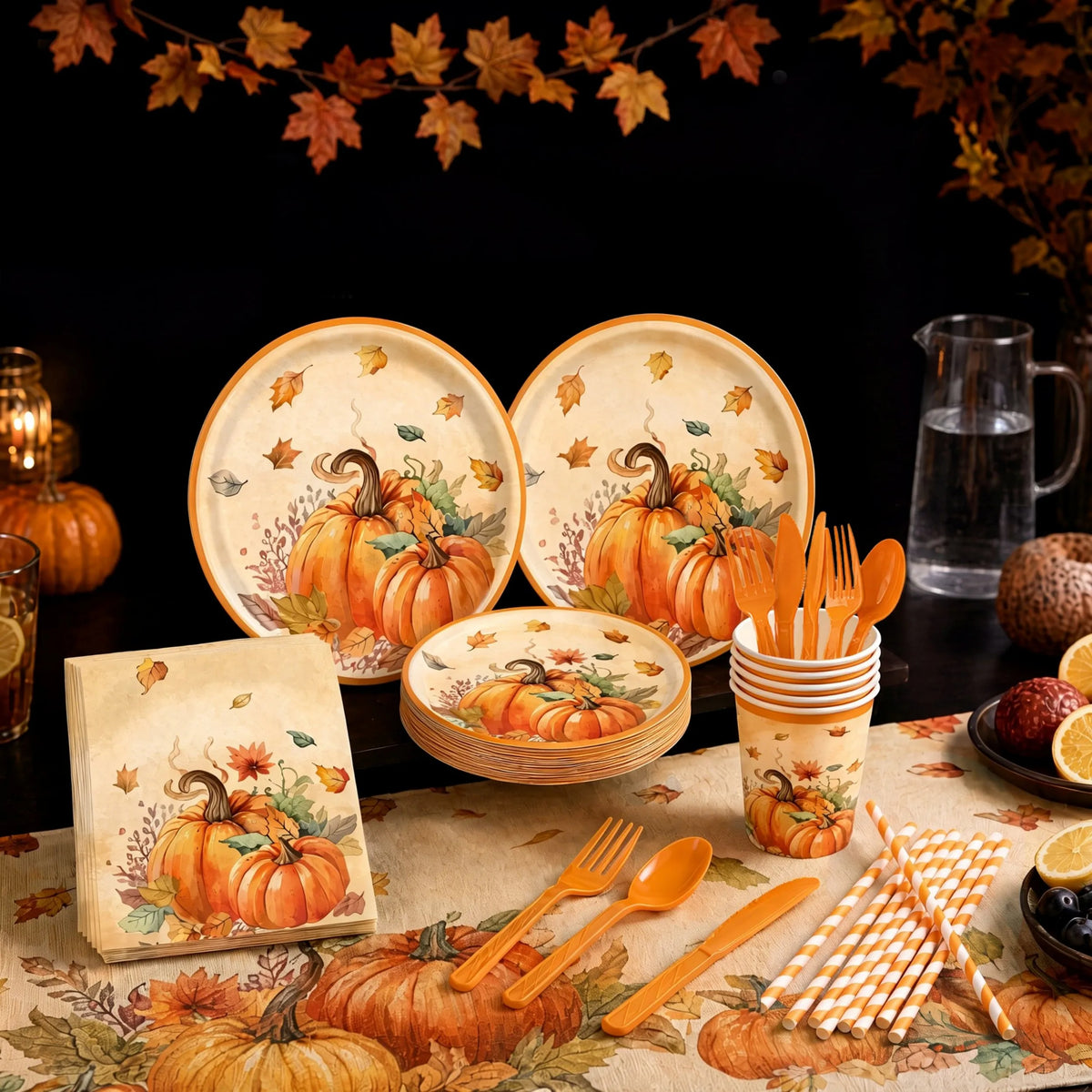 401 Pcs Fall Theme or 402 Pcs Thanksgiving Theme Disposable Tableware Set - Serves 50