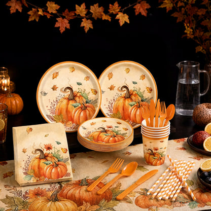 401 Pcs Fall Theme or 402 Pcs Thanksgiving Theme Disposable Tableware Set - Serves 50