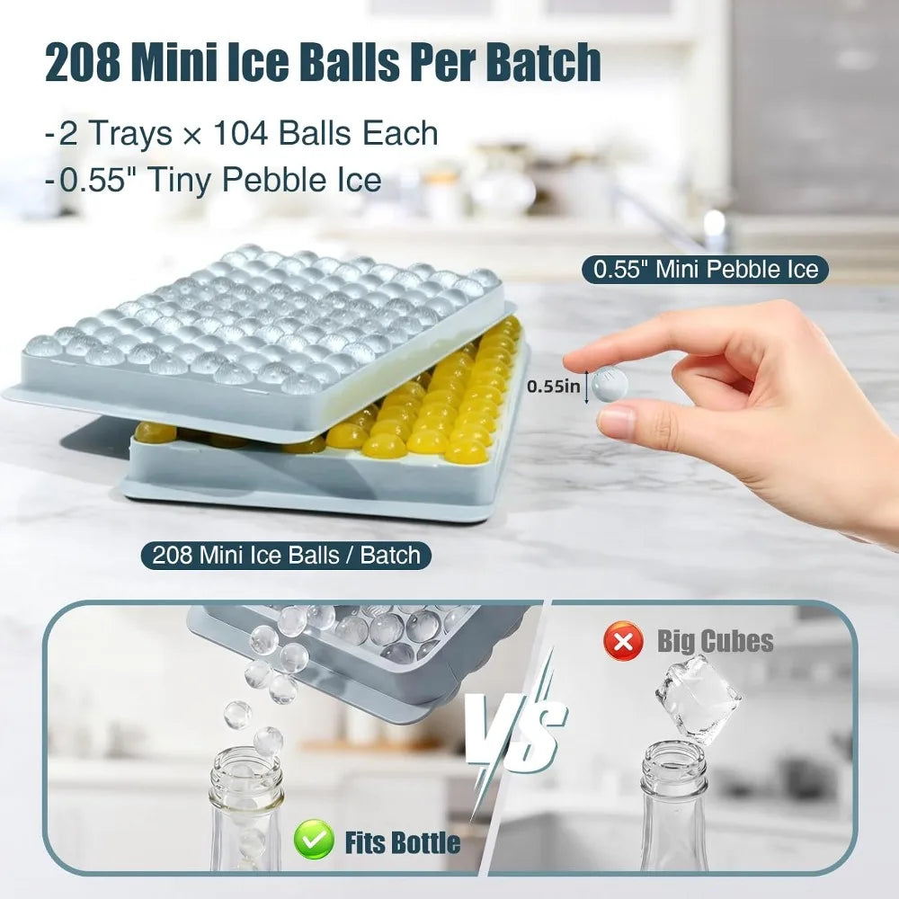 2-Pack Mini Pebble Ice Trays with Storage Bin & Scoop