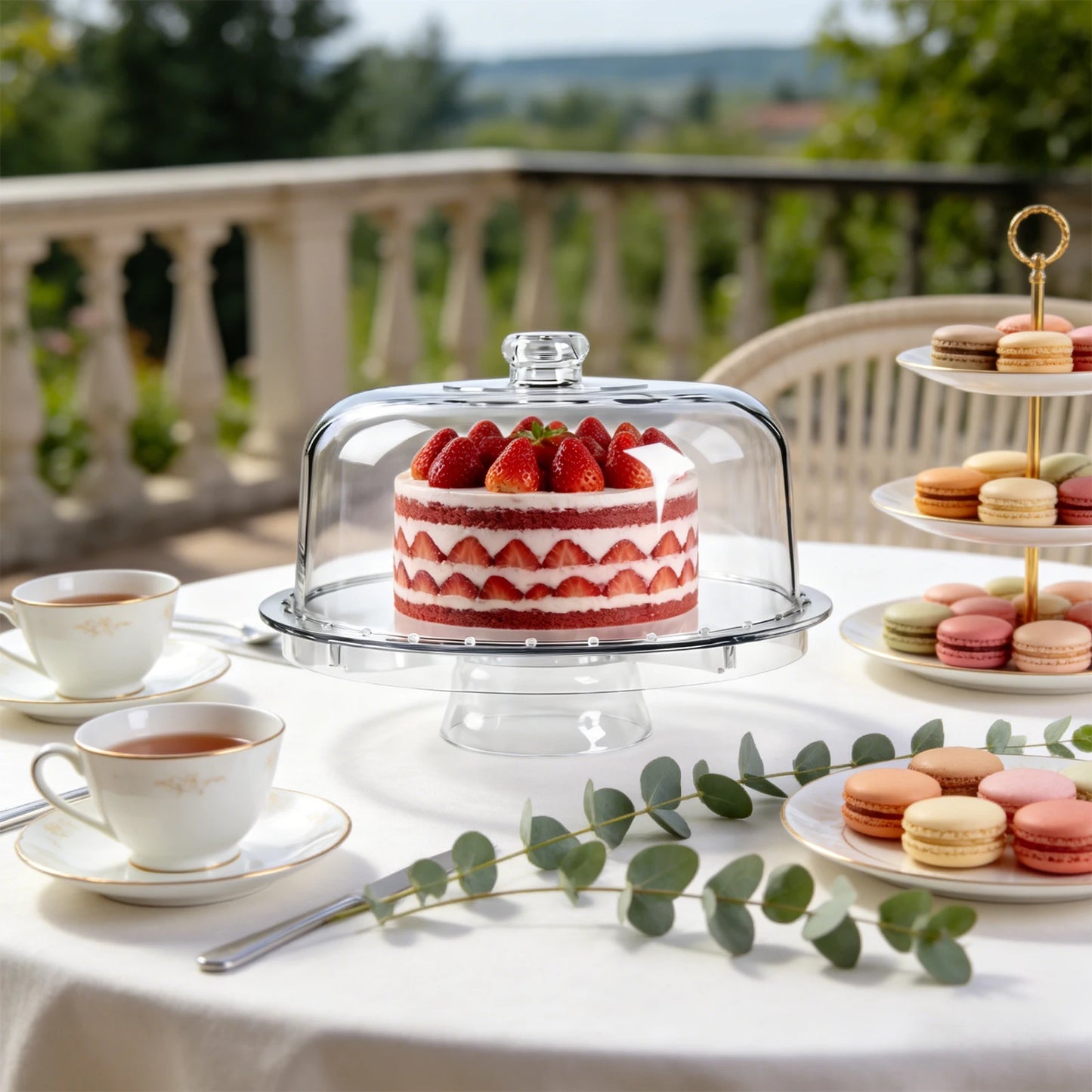 6-in-1 Clear Cake Stand with Dome – Multifunctional Dessert, Appetizer, Punch & Serving Platter