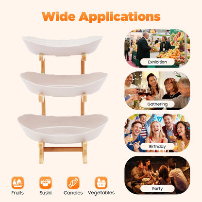 3-Tier Serving Bowl Stand with Bamboo Frame – White or Beige
