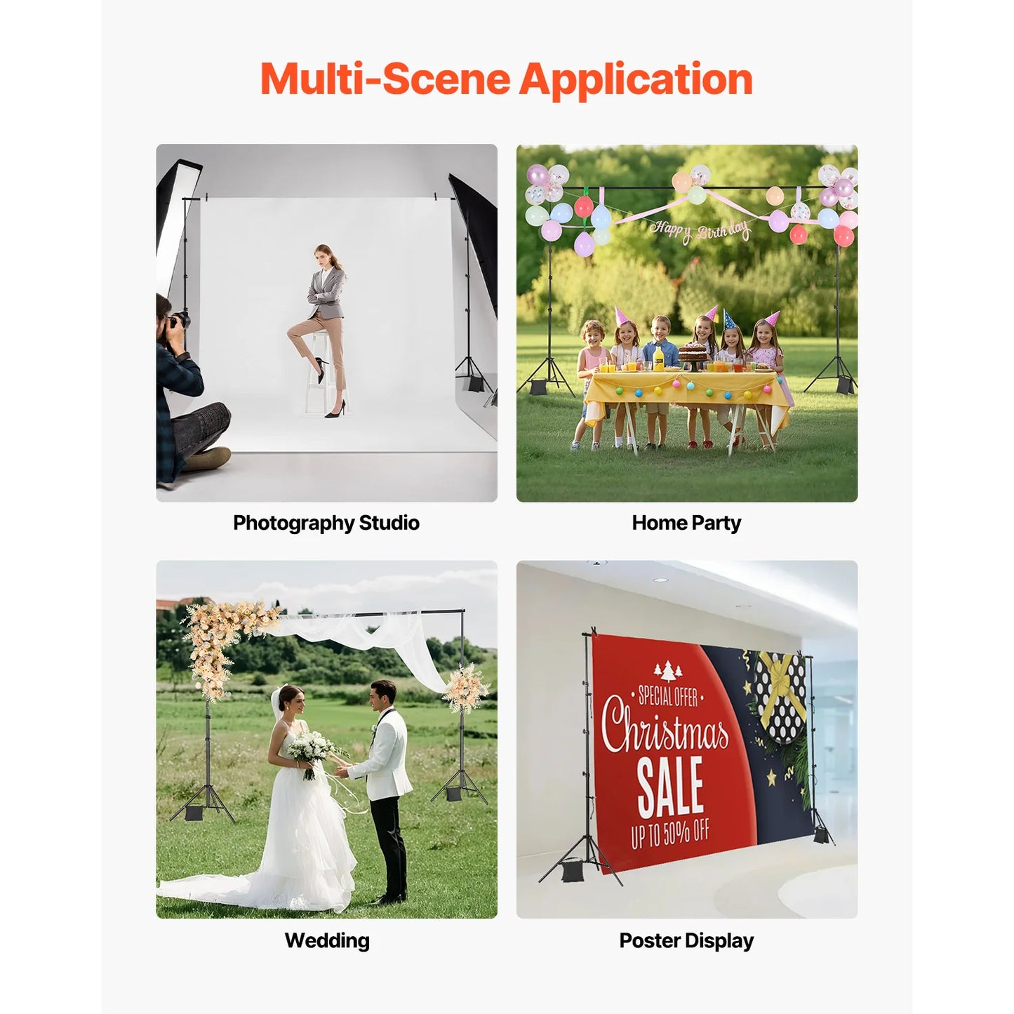 Adjustable 10 ft Backdrop & Projector Screen Stand – Heavy-Duty Event, Party & Photo Frame