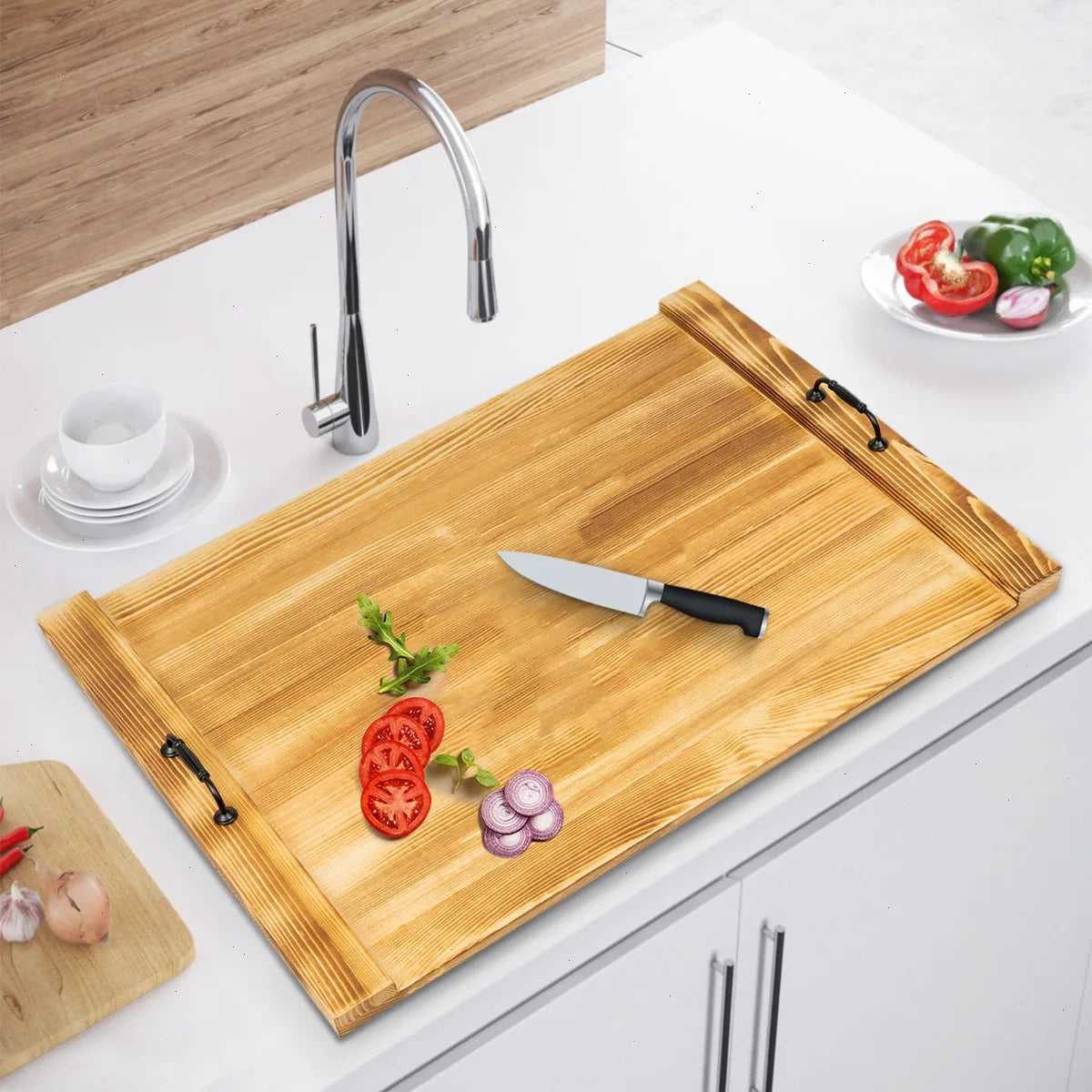 Pine Wood Stovetop Cover, Countertop Extension & Serving Board – 30" × 22"