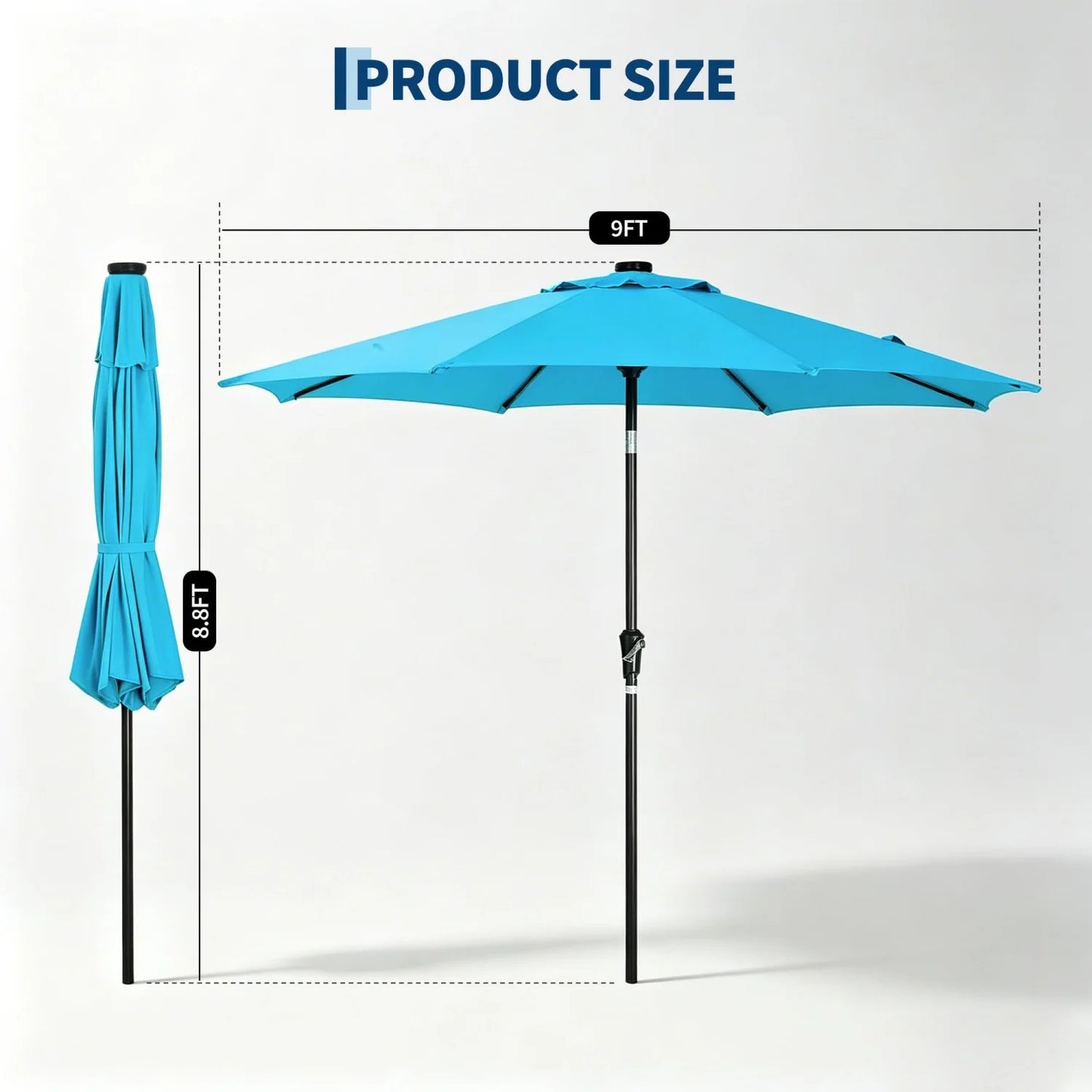 9FT/10FT Solar LED Patio Umbrella with 32 Lights