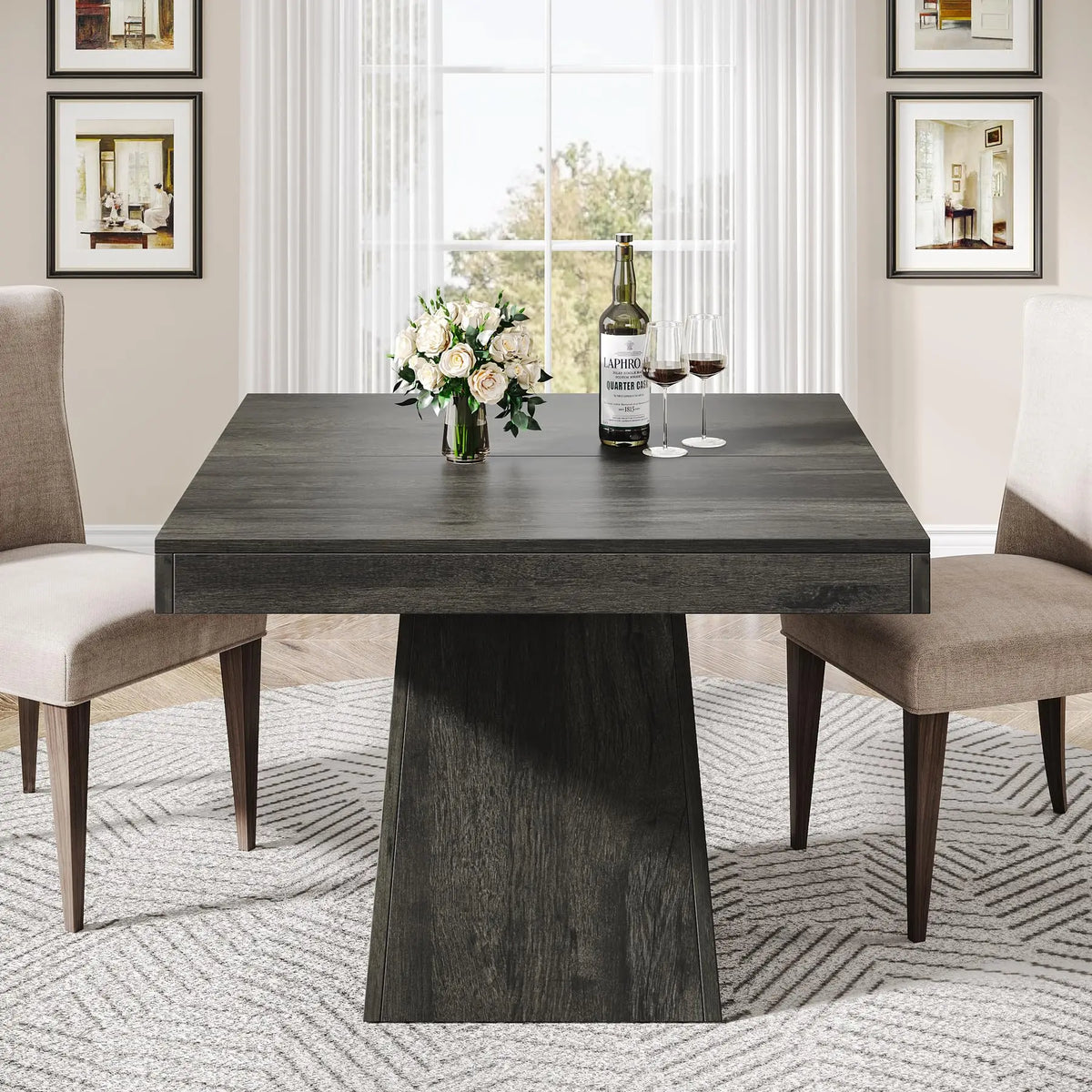 Tribesigns Square Dining Table for 4 – Farmhouse Pedestal Dining & Game Table