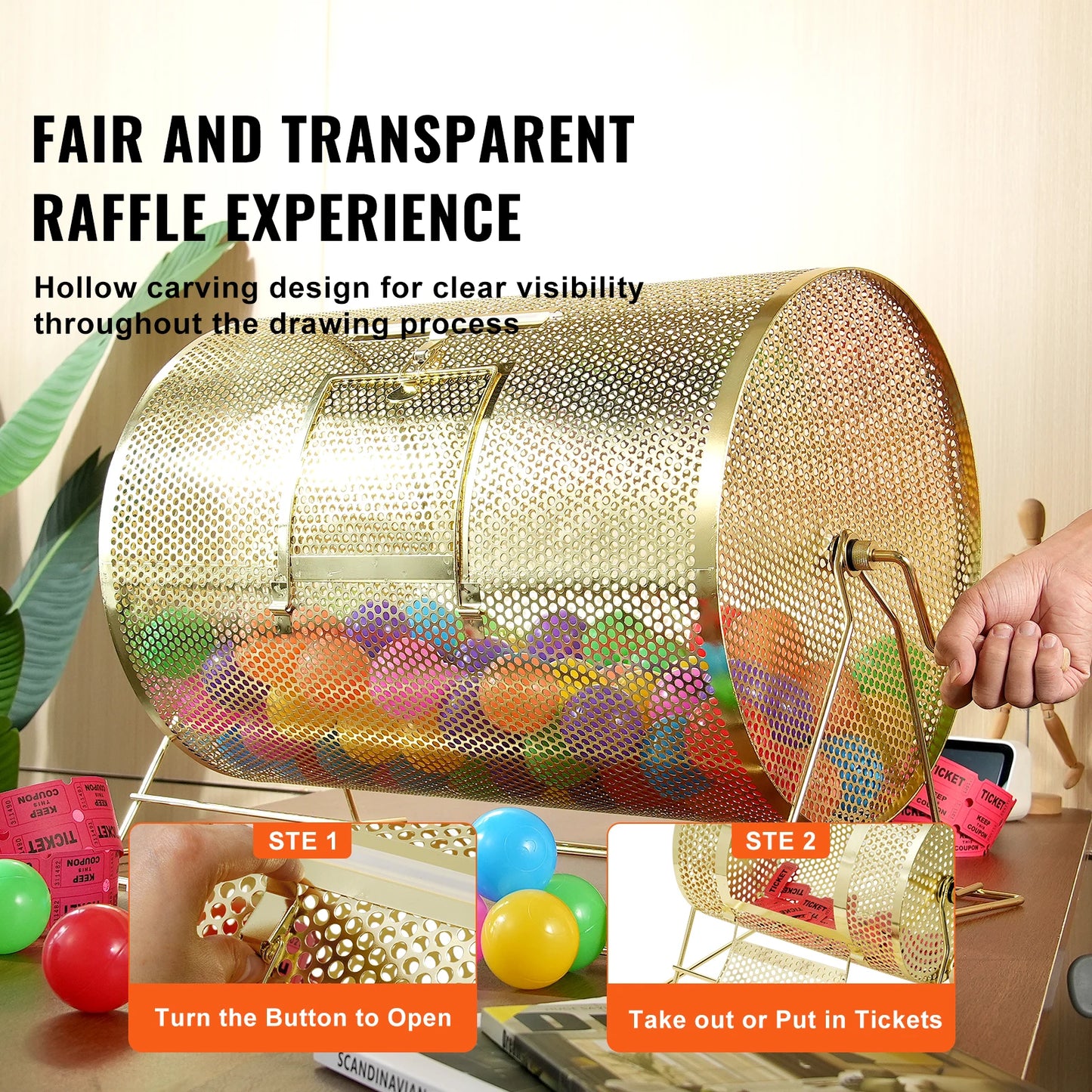 Large Raffle Drum – Brass-Plated Spinning Ticket Cage for Raffles, Fundraisers & Party Games