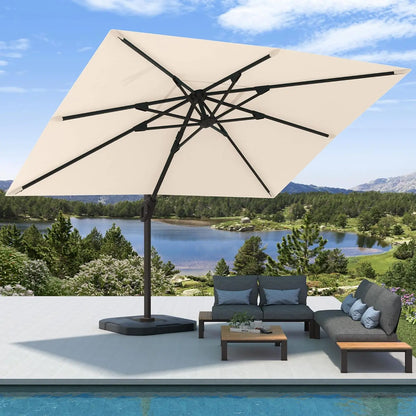 9 × 12FT Rectangular Cantilever Patio Umbrella with Base – Large Offset Outdoor Umbrella