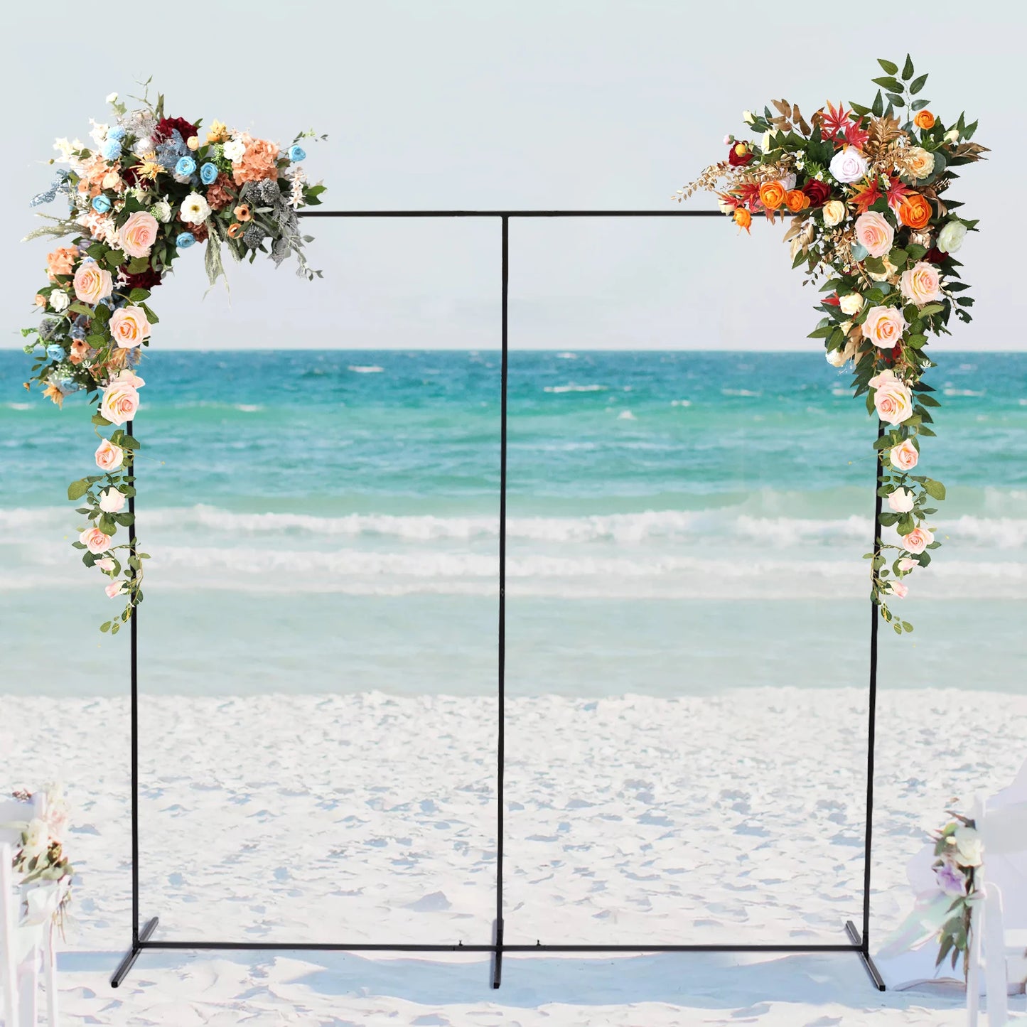 Heavy-Duty Rectangular Metal Backdrop Stand – 7.5 ft Black Event Frame for Balloons, Florals & Draping