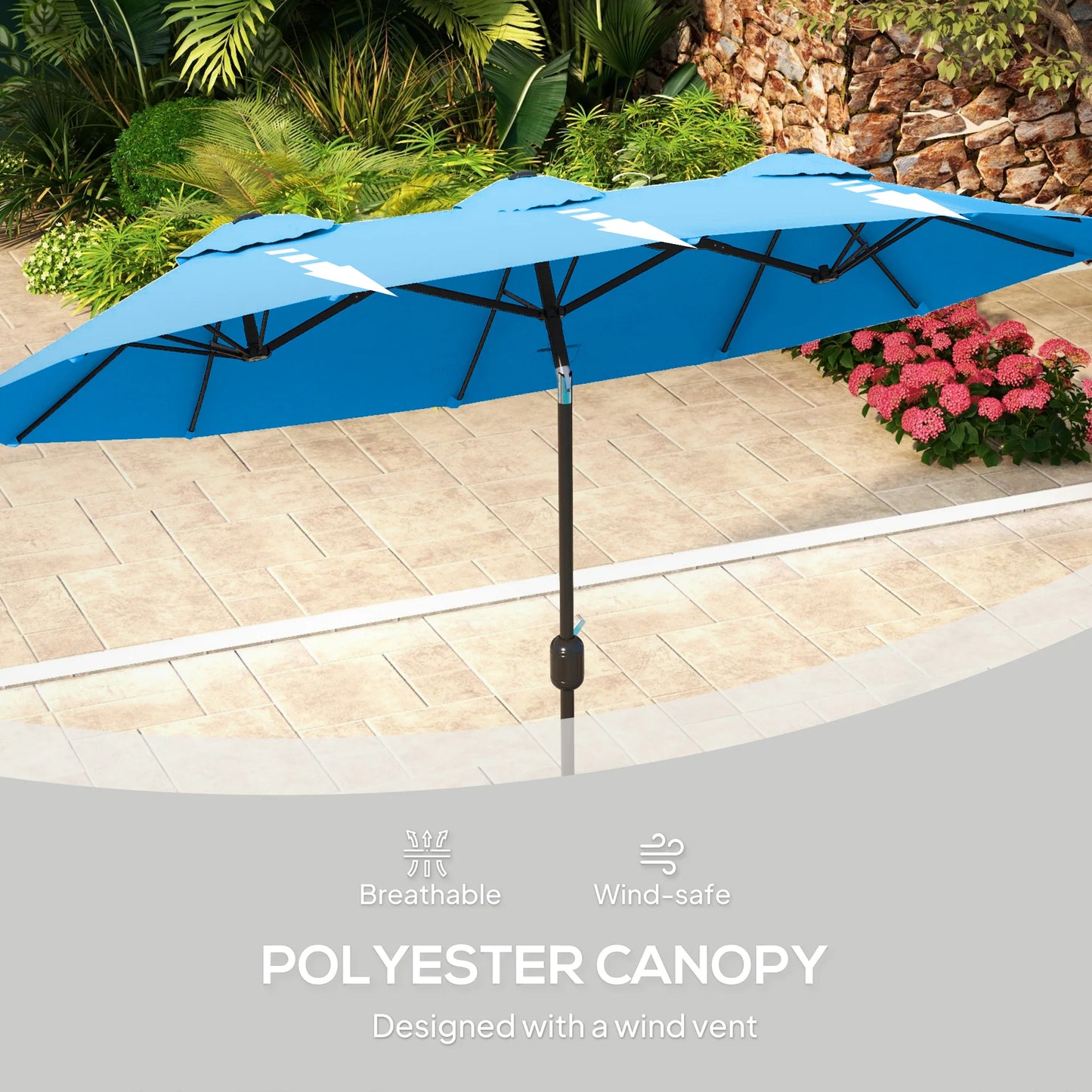 9.4FT Double-Sided Patio Umbrella with Tilt & Crank – Cyan Blue