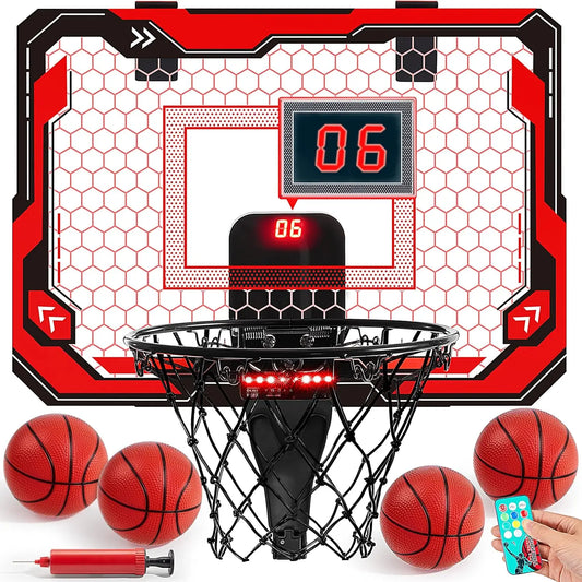 Light-Up Mini Indoor Basketball Hoop Set with Scoreboard & 4 Balls