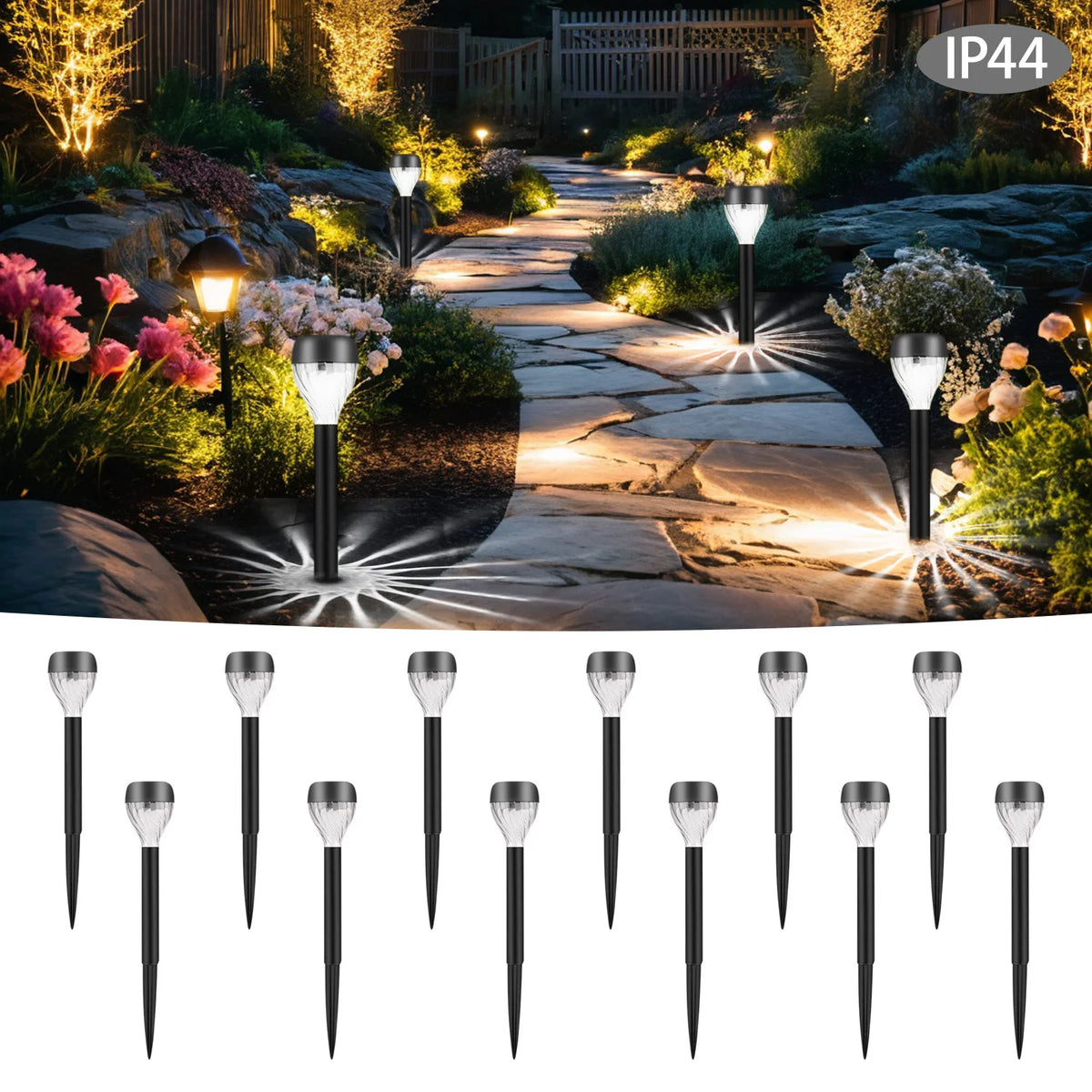 12-Piece Solar Garden & Pathway Lights – Decorative Oval Light & Shadow Design