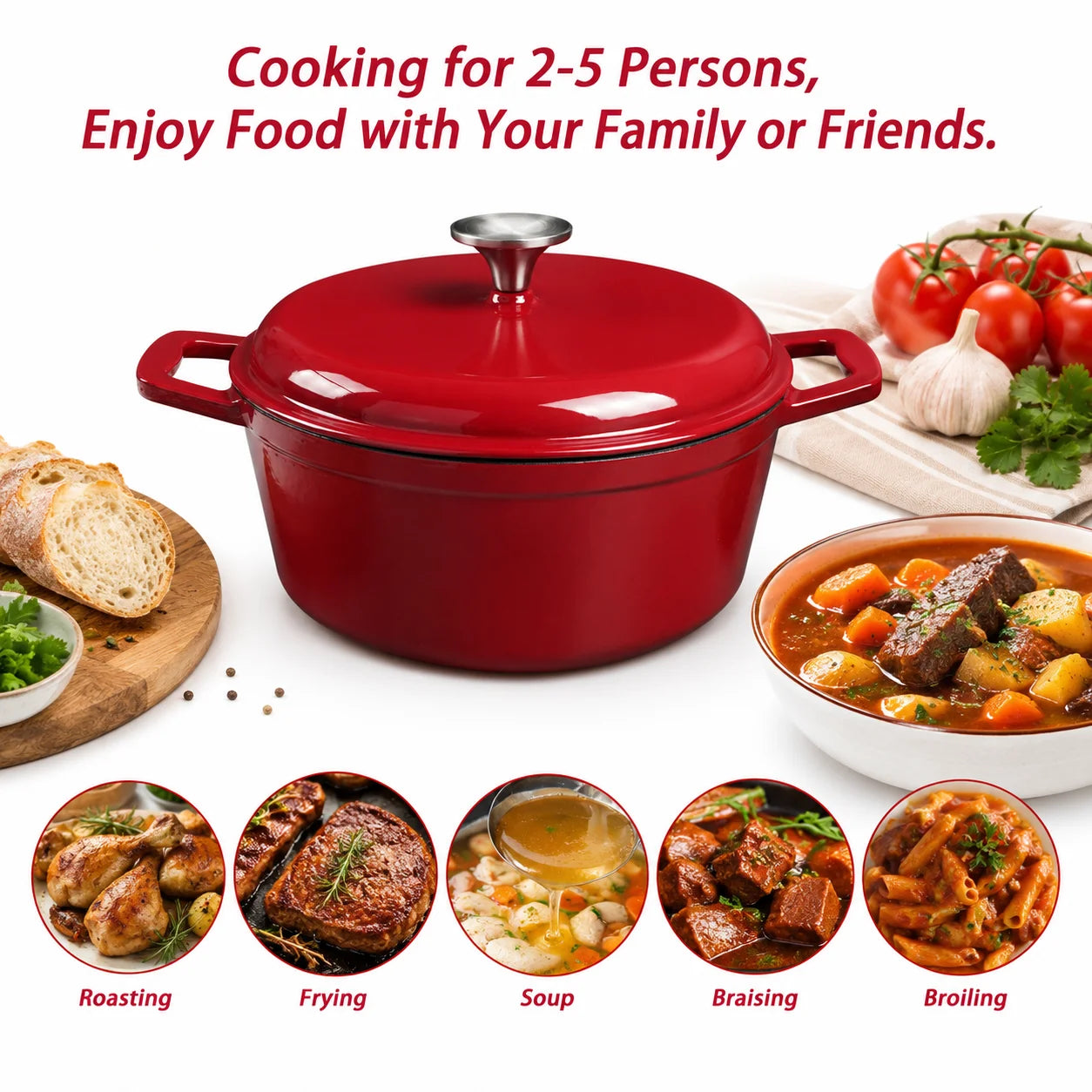 4.75 Qt Enameled Cast Iron Dutch Oven with Lid – Oven & Induction Safe for Bread, Braising & Stewing