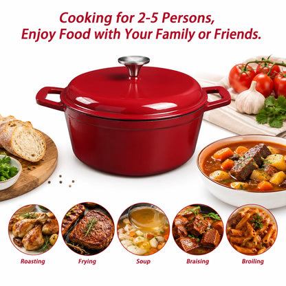 4.75 Qt Enameled Cast Iron Dutch Oven with Lid – Oven & Induction Safe for Bread, Braising & Stewing