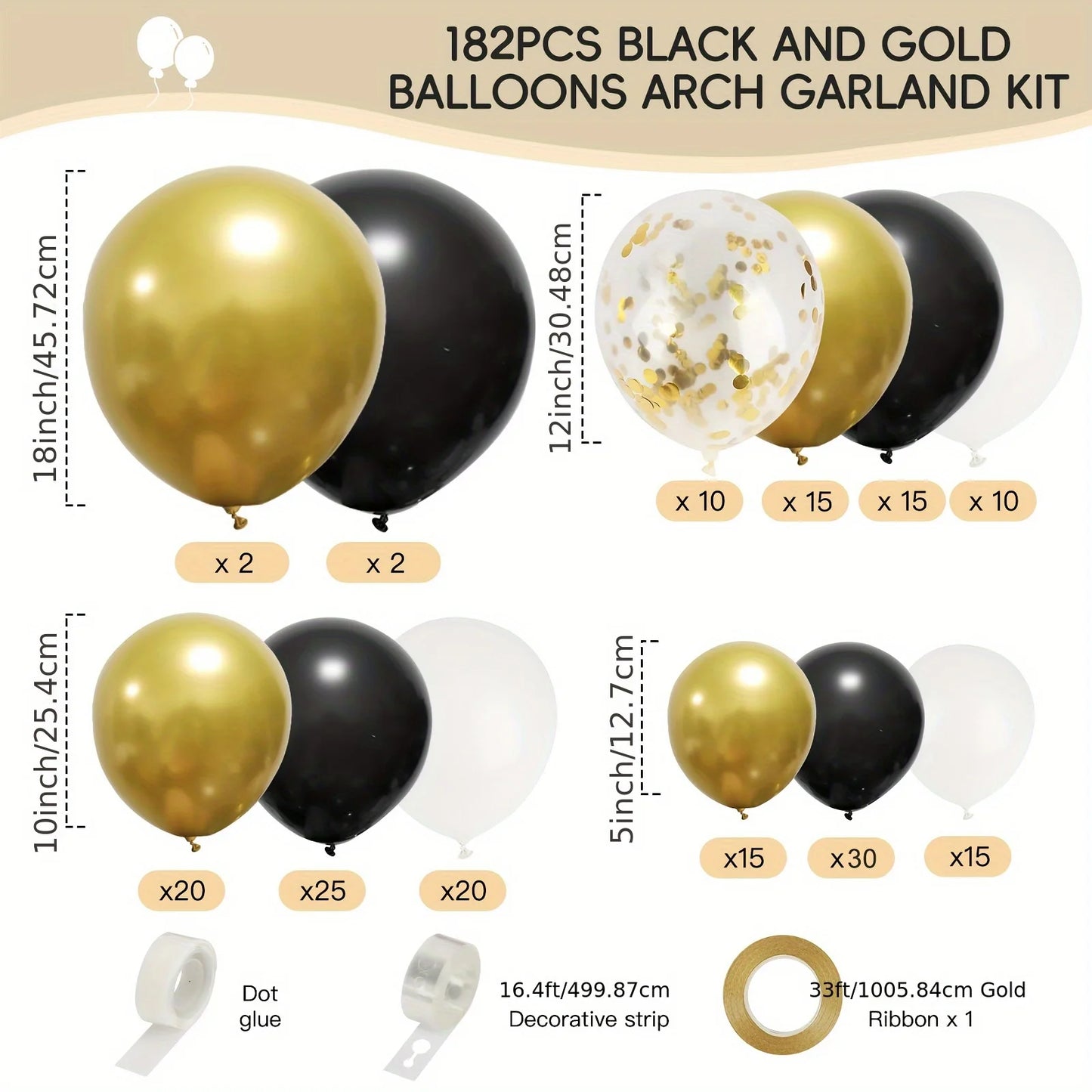 Luxury Black & Gold Balloon Garland Arch Kit – 183-Piece Party Celebration Décor