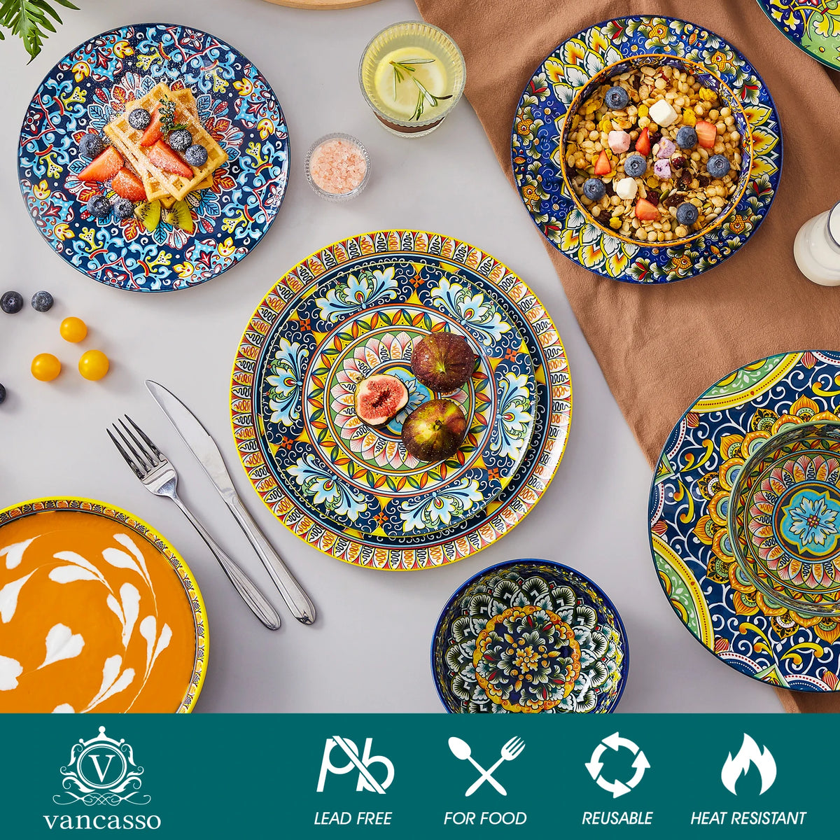 Vancasso Artisan Patterned 24-Piece Porcelain Dinnerware Set – Service for 6