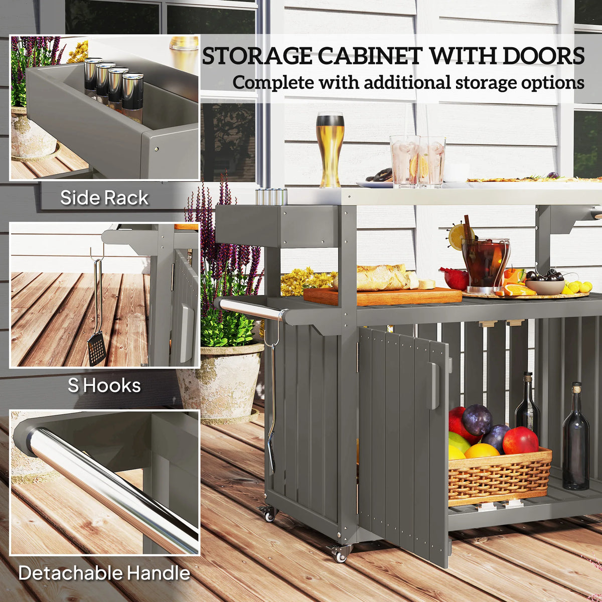 Outdoor Bar & Serving Cart with Storage – Dark Gray