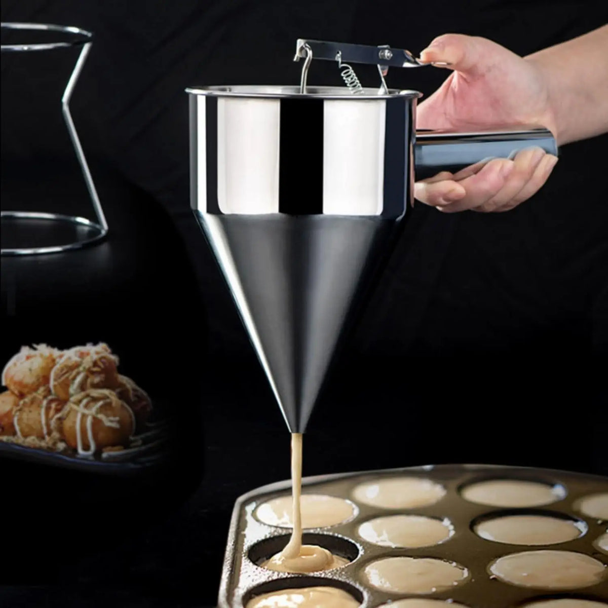 Stainless Steel Pancake & Batter Dispenser with Stand + 4 Nozzles
