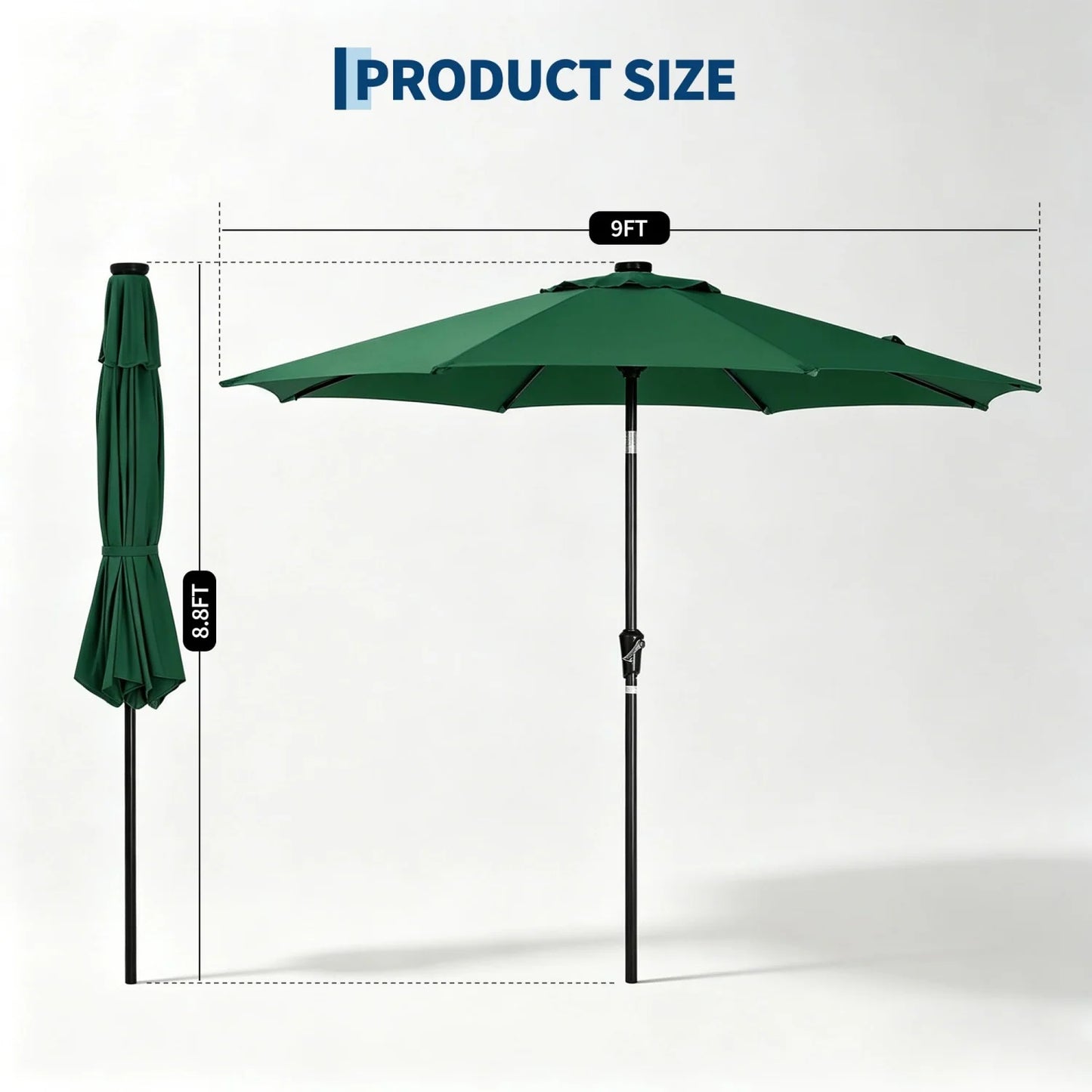9FT/10FT Solar LED Patio Umbrella with 32 Lights