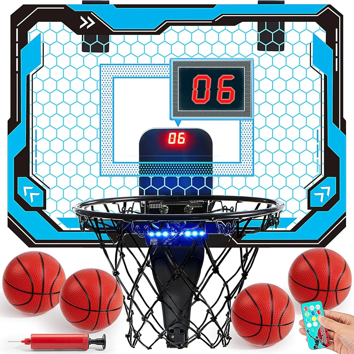 Light-Up Mini Indoor Basketball Hoop Set with Scoreboard & 4 Balls