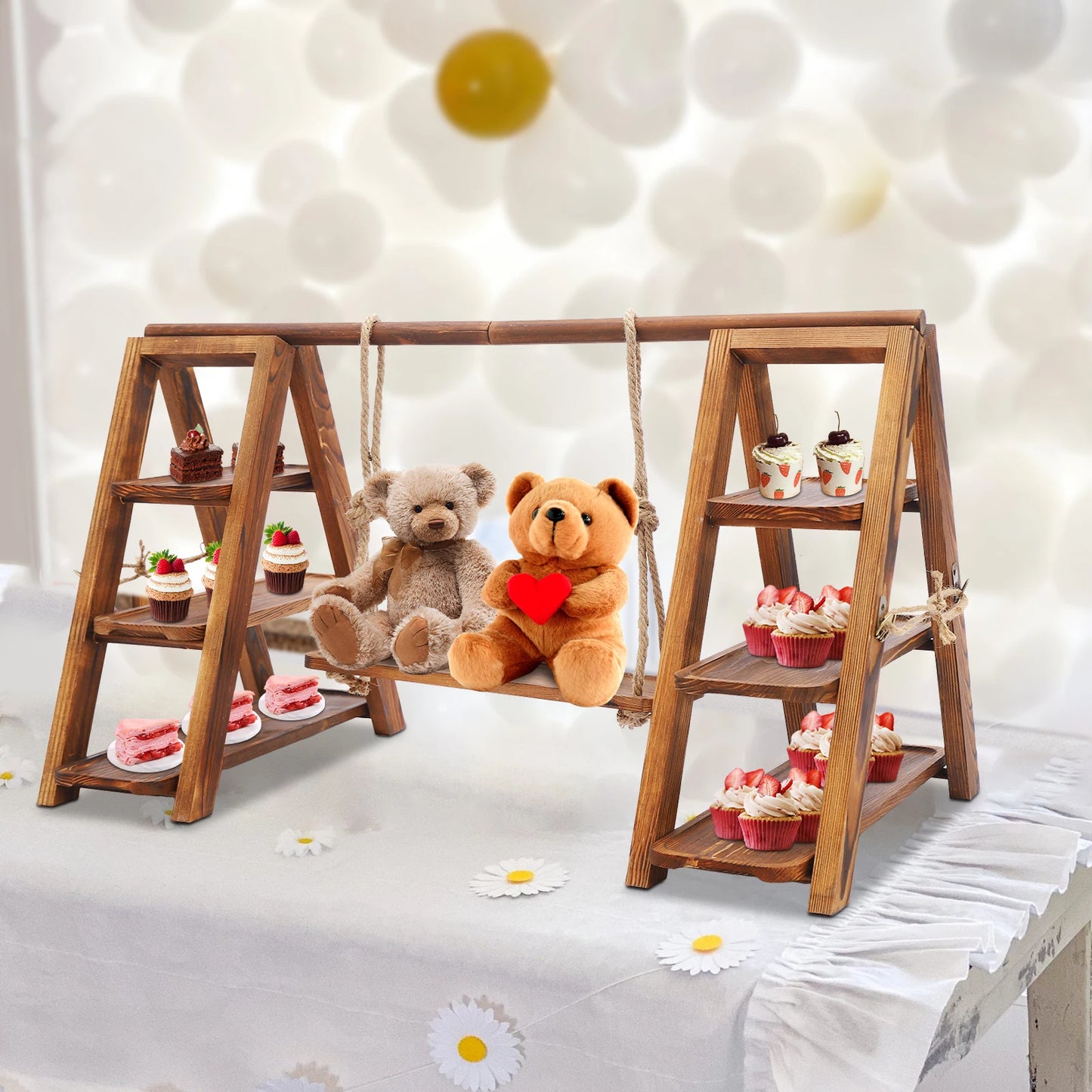 3-Tier Solid Wood Dessert Display Stand – 36.2" Tiered Serving Display
