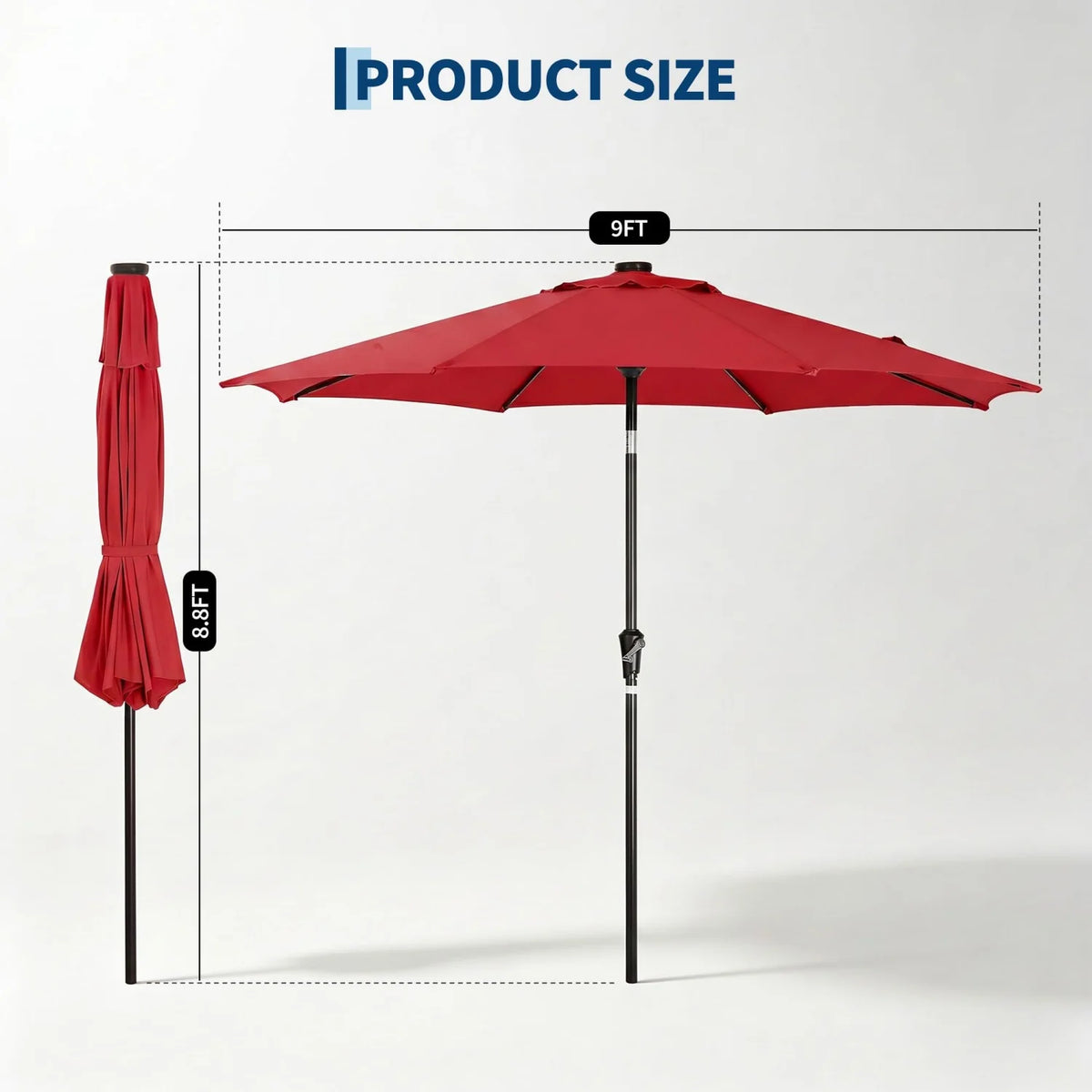 9FT/10FT Solar LED Patio Umbrella with 32 Lights