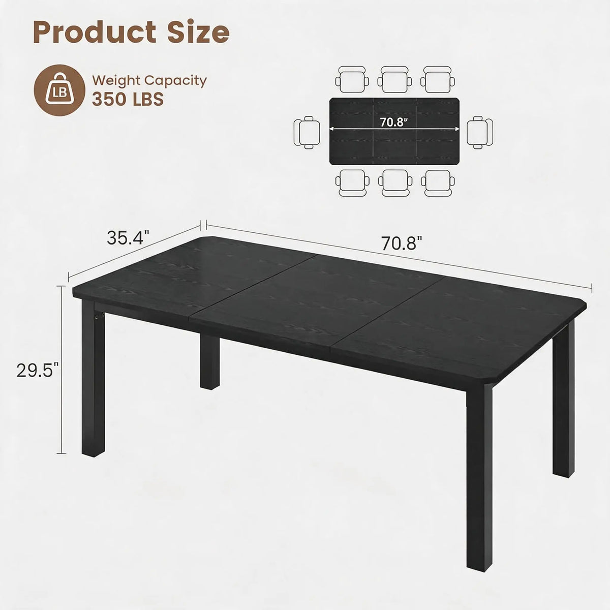Industrial Dining Table for 4–10 – Wood Grain Top & Meta - 3 sizes available: 63", 70.8", or 78.7"