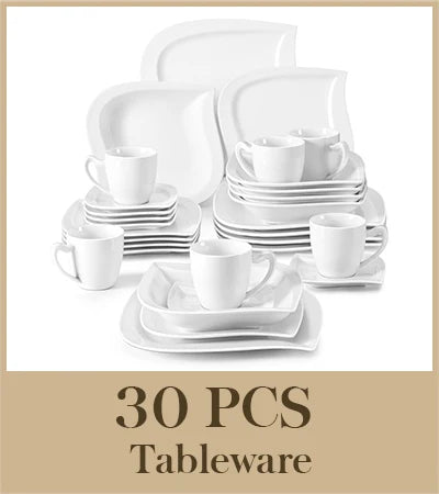 MALACASA ELVIRA Ivory White or Grey Marble Porcelain Dinnerware Set – 30 or 60 Piece, Service for 6 or 12
