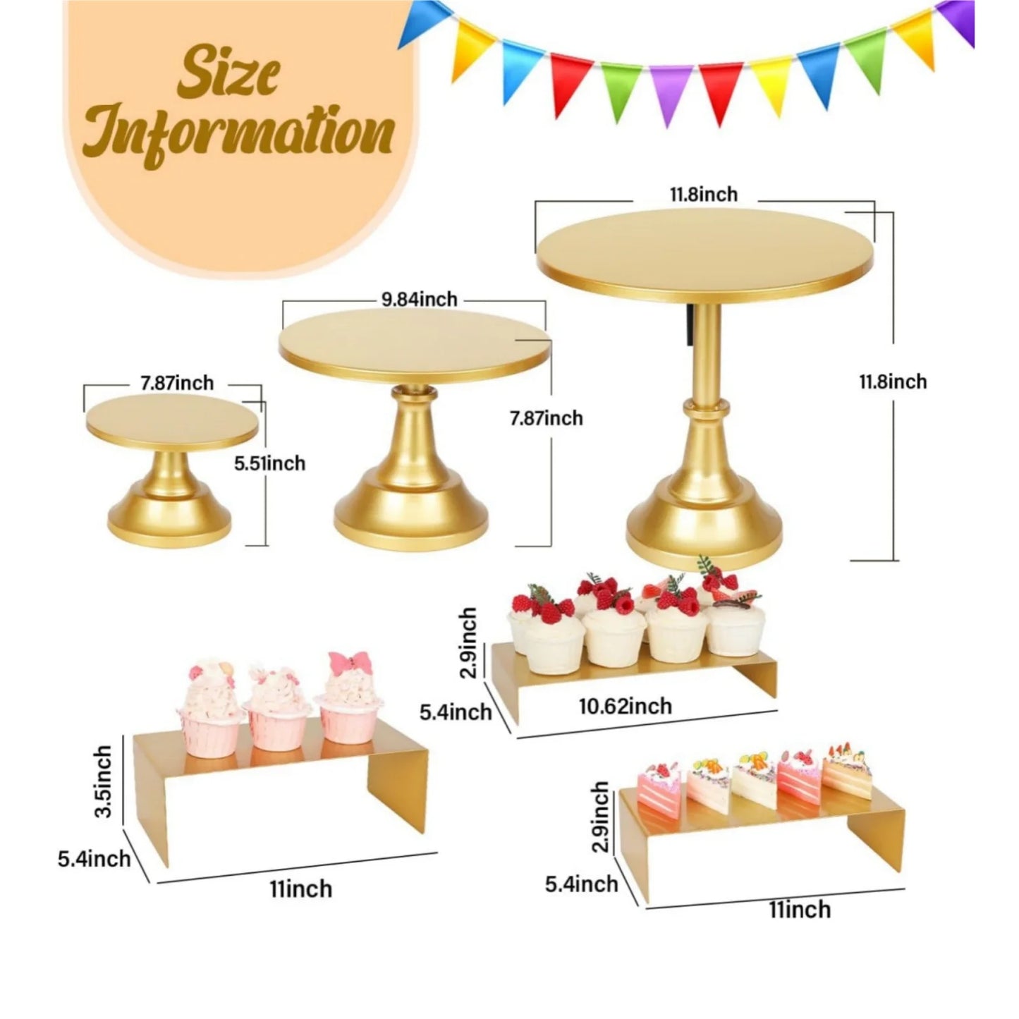 6-Piece Gold Metal Dessert Display Stand Set – Tiered Cake & Pastry Risers for Parties & Events