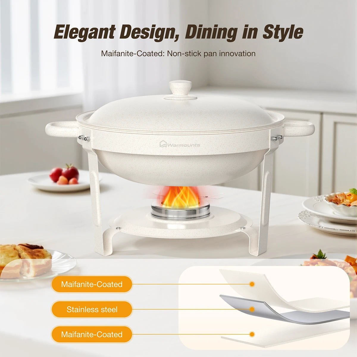 5QT Round Stainless Steel Chafing Dishes – 2 or 4 Pack Buffet Warmer Set