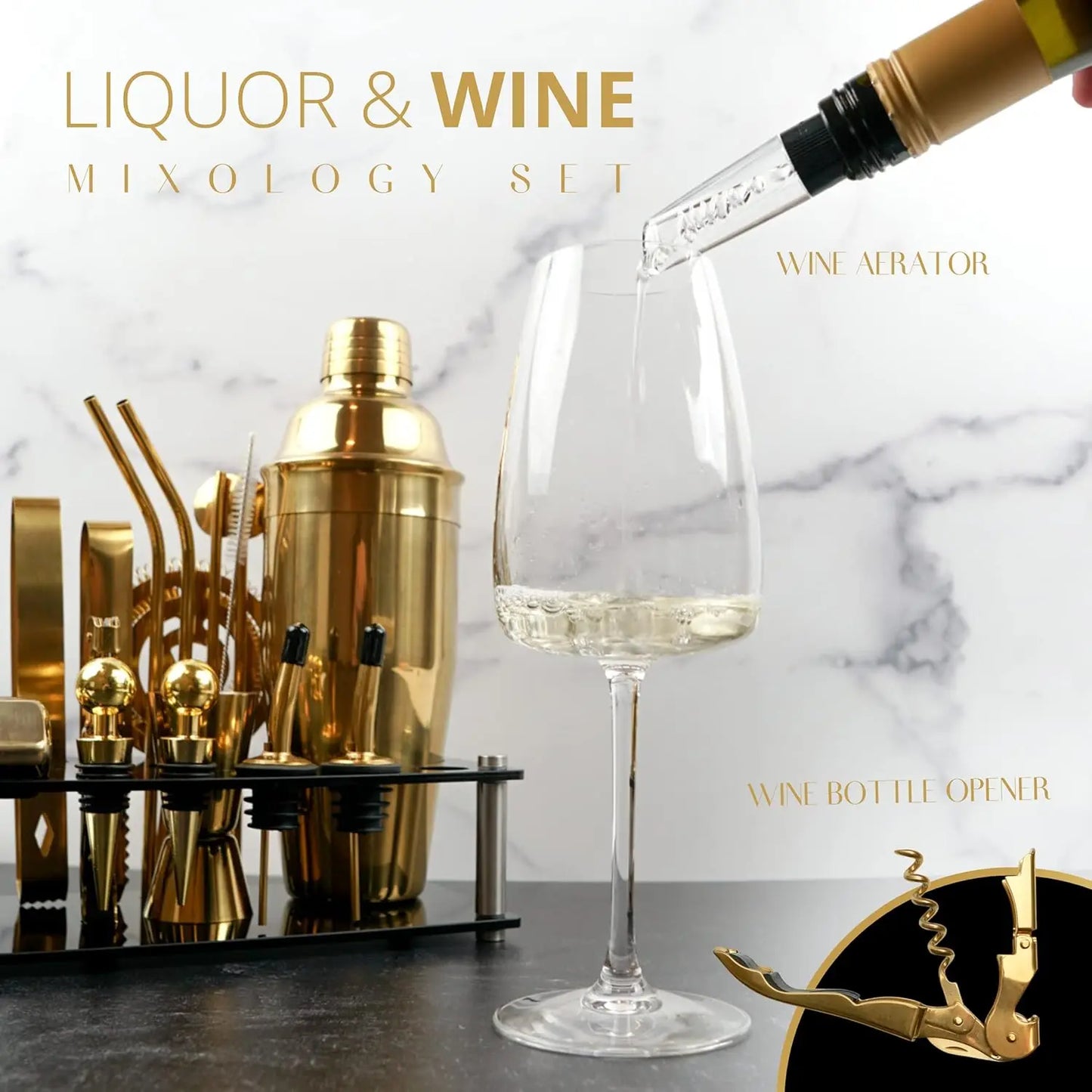 Mixology Bartender Kit – 24 Piece Gold Cocktail Shaker Set with Stand