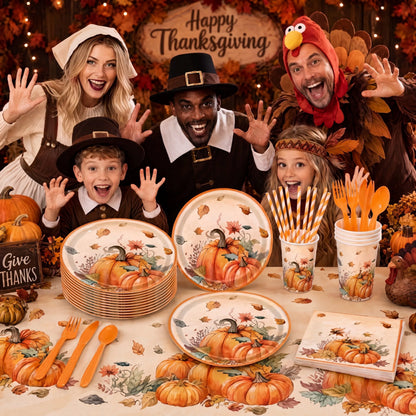 401 Pcs Fall Theme or 402 Pcs Thanksgiving Theme Disposable Tableware Set - Serves 50