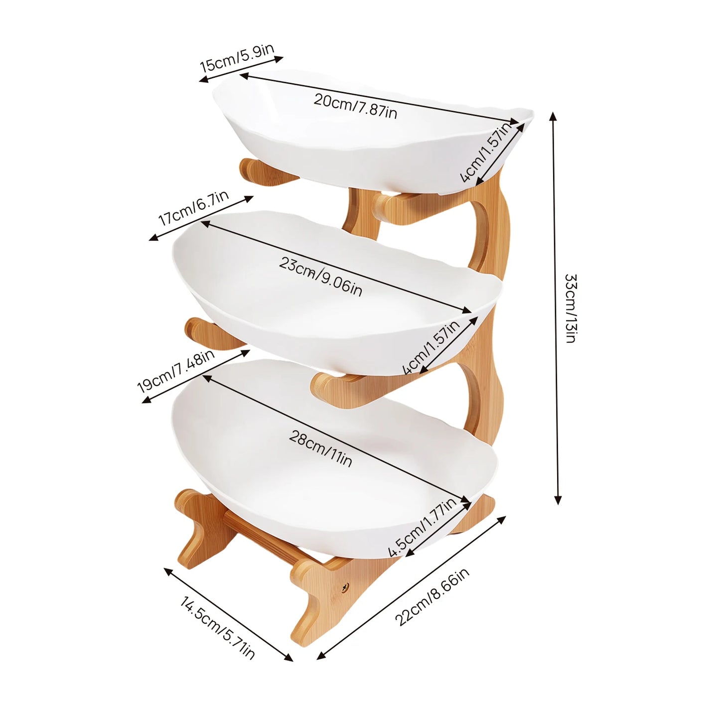 3-Tier Serving Bowl Stand with Bamboo Frame – White or Beige