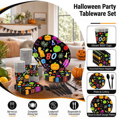 351-Piece Halloween Disposable Tableware Set – Serves 50