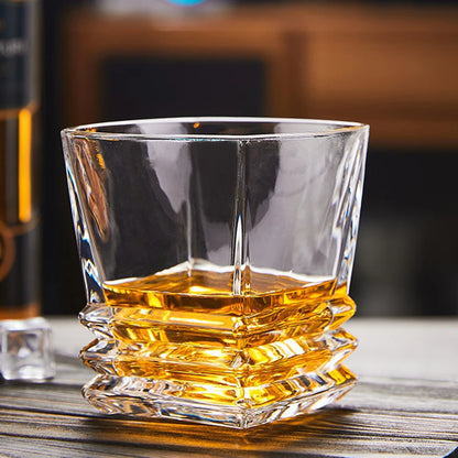 280ml Square Pagoda Whiskey Glass – Vintage Geometric Cocktail Glass