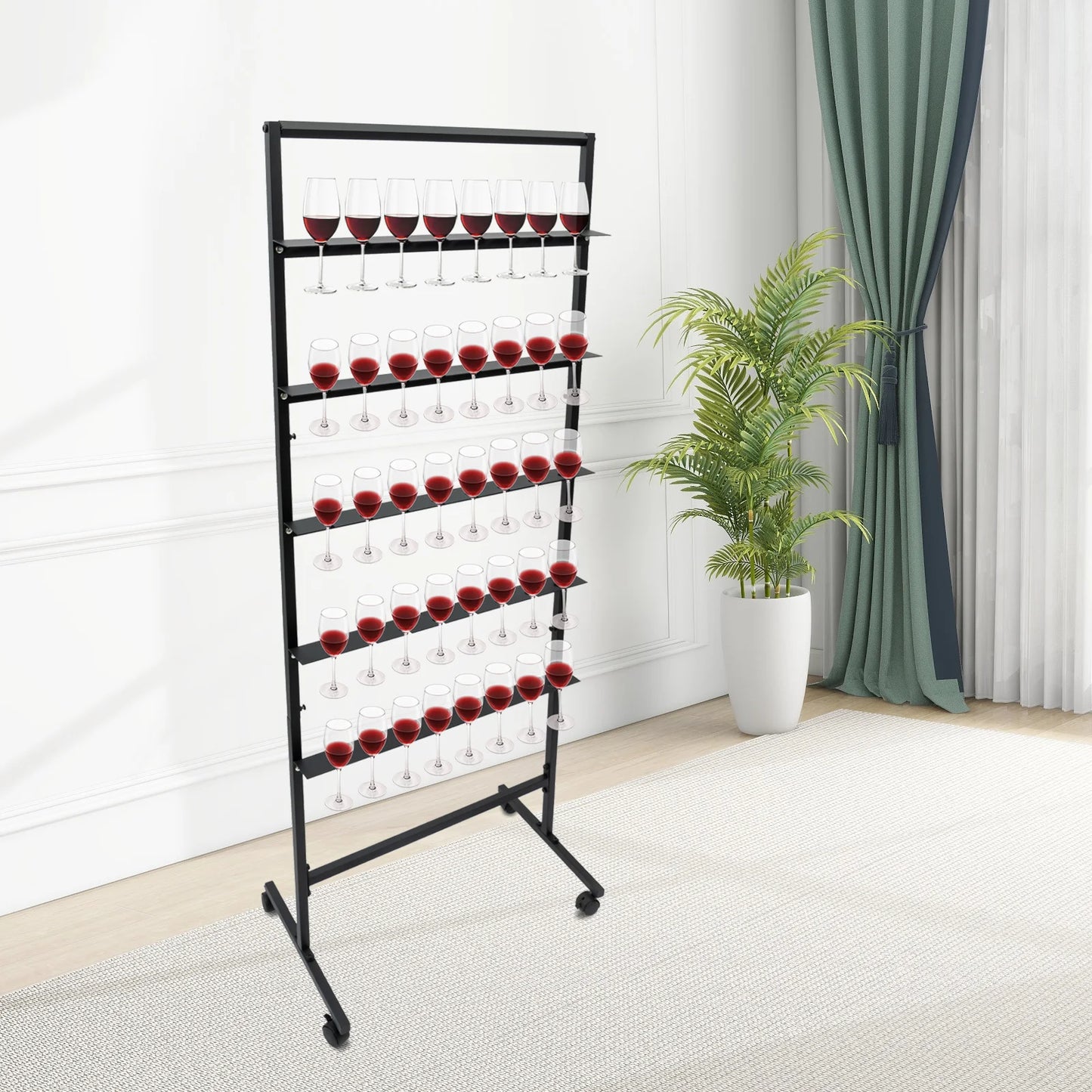 5-Tier Rolling Champagne & Stemware Display Stand – Holds 40 Glasses