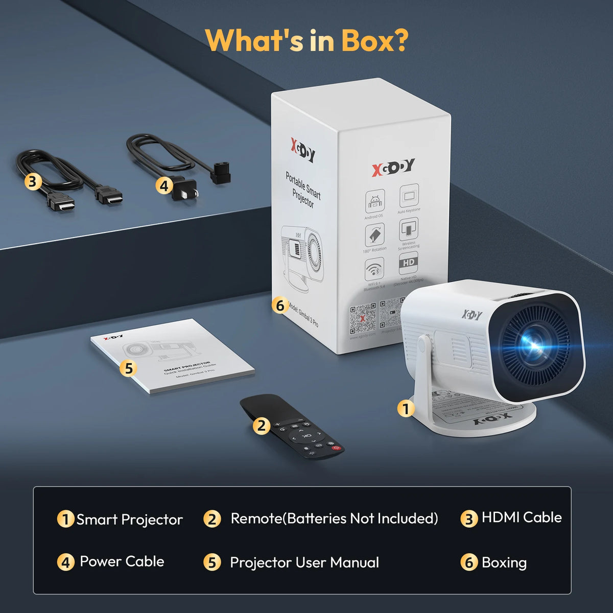 XGODY Gimbal 3 Pro Mini Smart Projector – 300 ANSI, Native 720P, Android 11 & WiFi 6