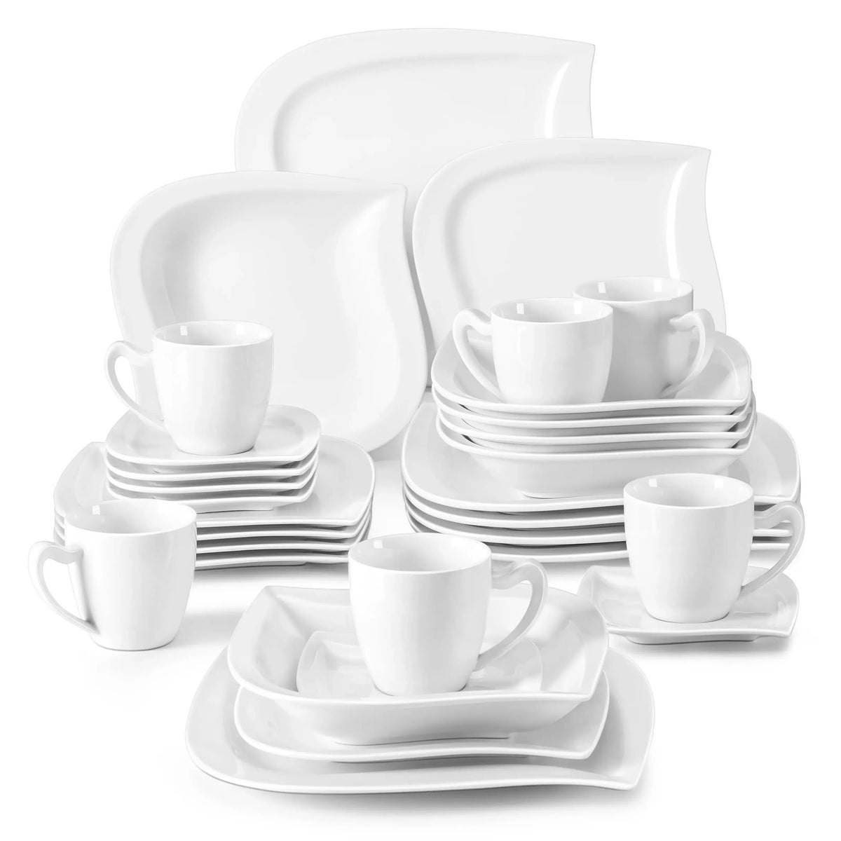 MALACASA ELVIRA Ivory White or Grey Marble Porcelain Dinnerware Set – 30 or 60 Piece, Service for 6 or 12