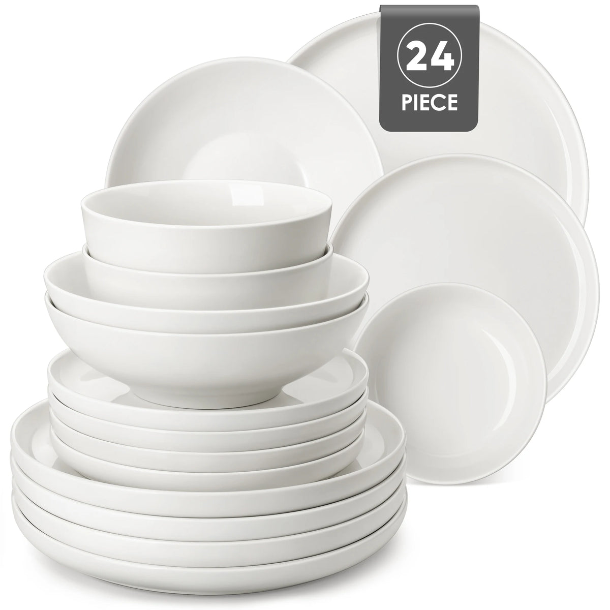 MALACASA White Porcelain Dinnerware Set – 12, 16, 18 or 24 Piece
