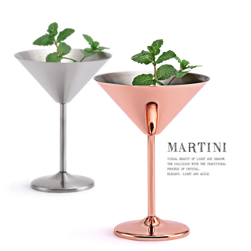 Stainless Steel Martini & Cocktail Glass – Steel Silver or Rose Gold
