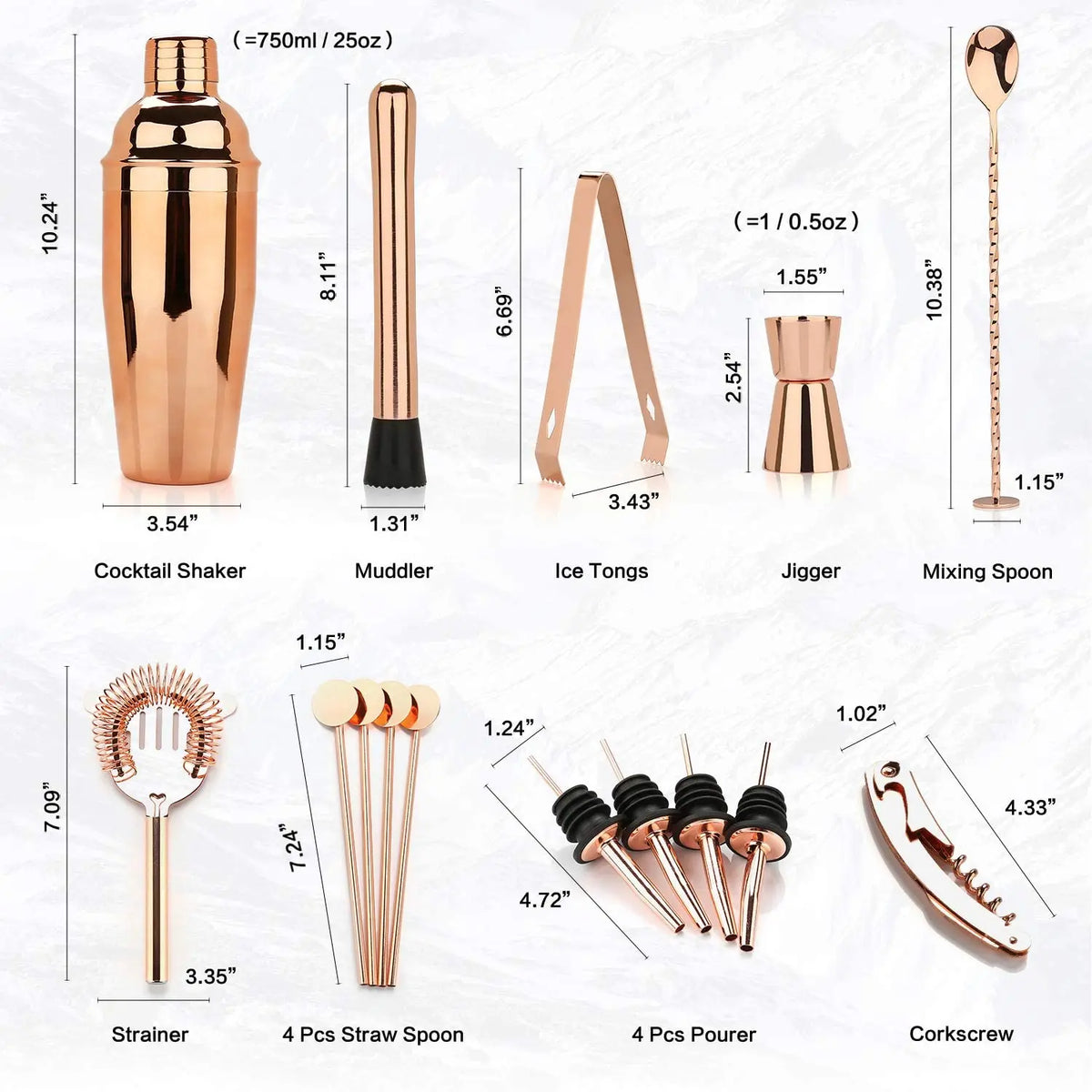 16-Piece Stainless Steel Cocktail Shaker Set with Bamboo Stand