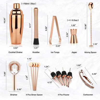 16-Piece Stainless Steel Cocktail Shaker Set with Bamboo Stand